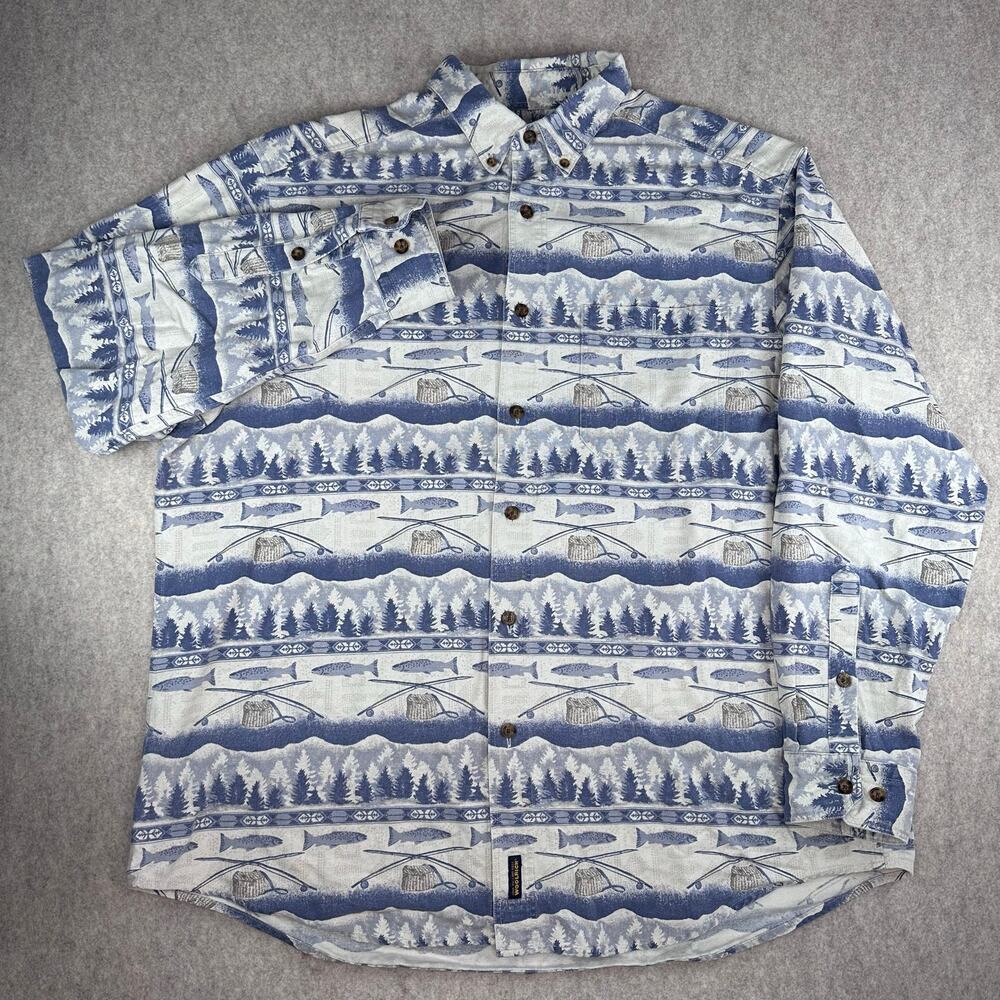Woolrich Long Sleeve Cotton Flannel Shirt Salmon Fish Print Men’s Large
